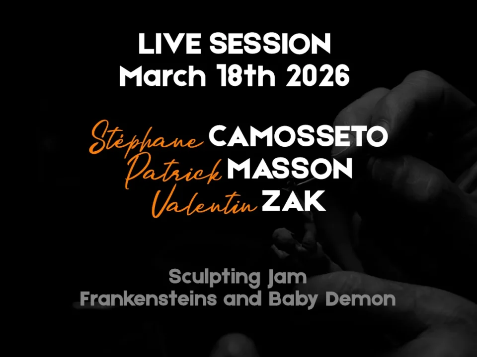 Hands sculpting against dark background, live session poster for March 18, 2026