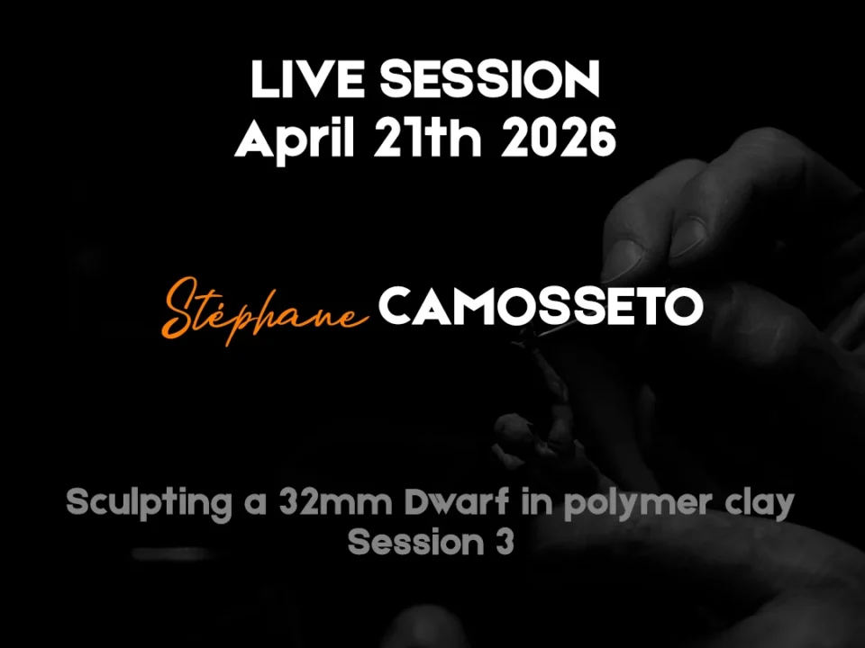 Hand holding a small polymer clay figurine with text 'LIVE SESSION' and date on the base