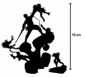 Black and white silhouette of a person climbing a tree, with a vinyl rock climbing wall decal in the background