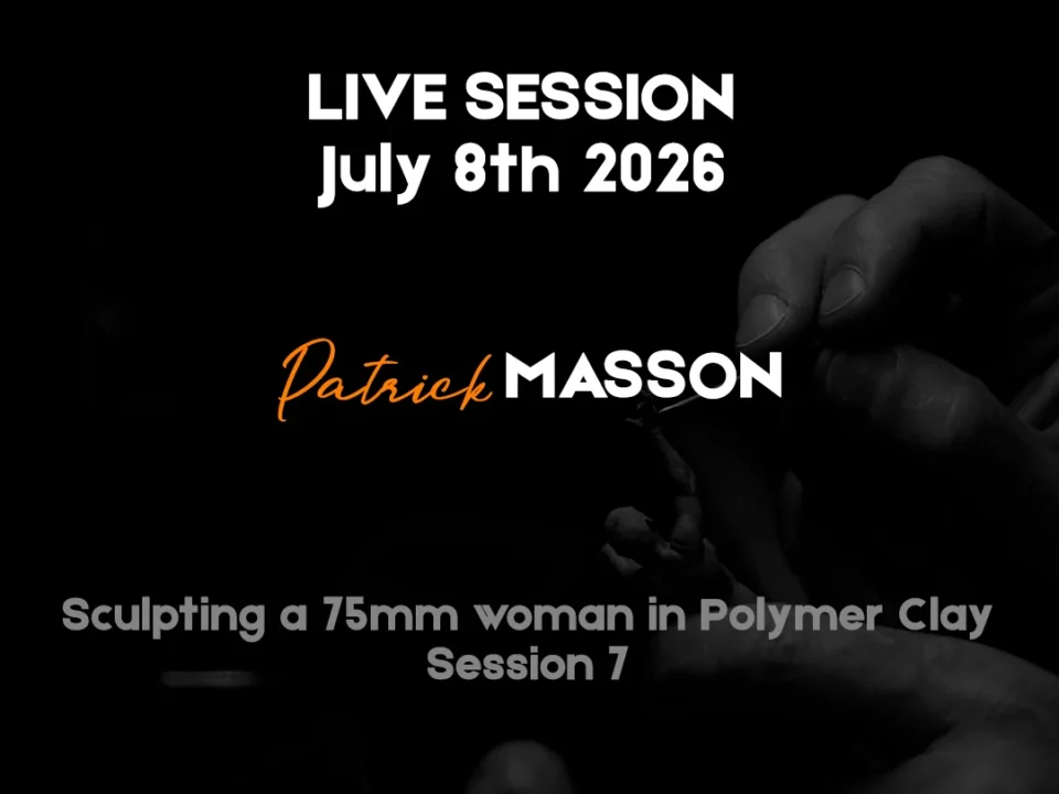 Hands sculpting a 75mm polymer clay figure, detailed with realistic features
