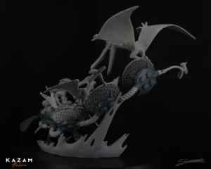 Realistic 3D dragon model with intricate details, displayed against a black background